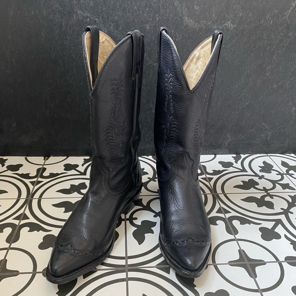 Boulet Black Leather Cowboy/girl Boots Size 9.5 Women’s